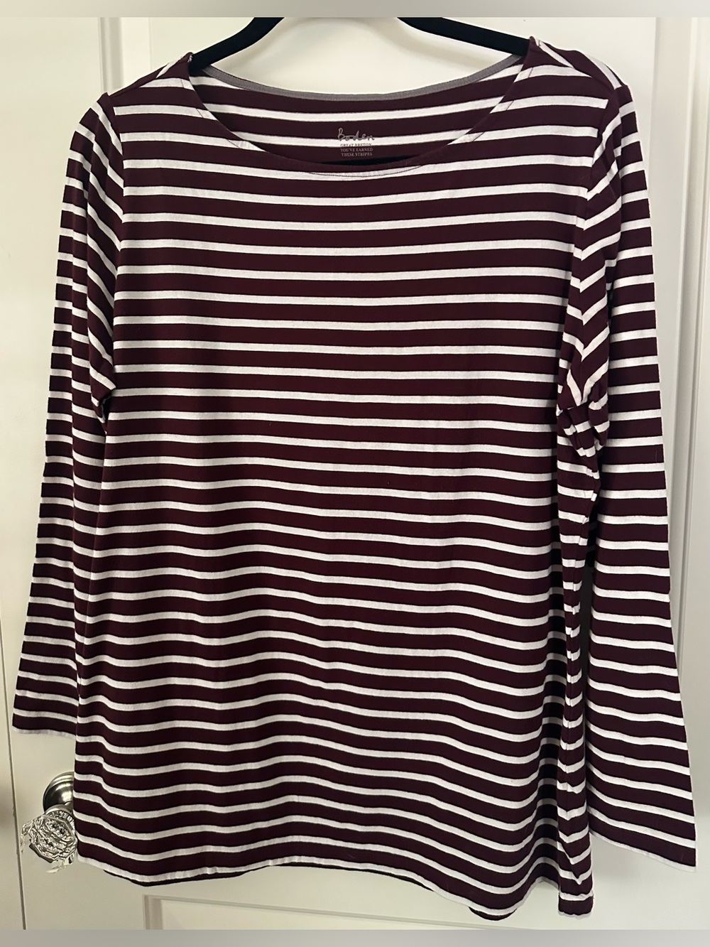 Boden Breton Stripe Long Sleeve Top Burgundy White Women’s Size 14